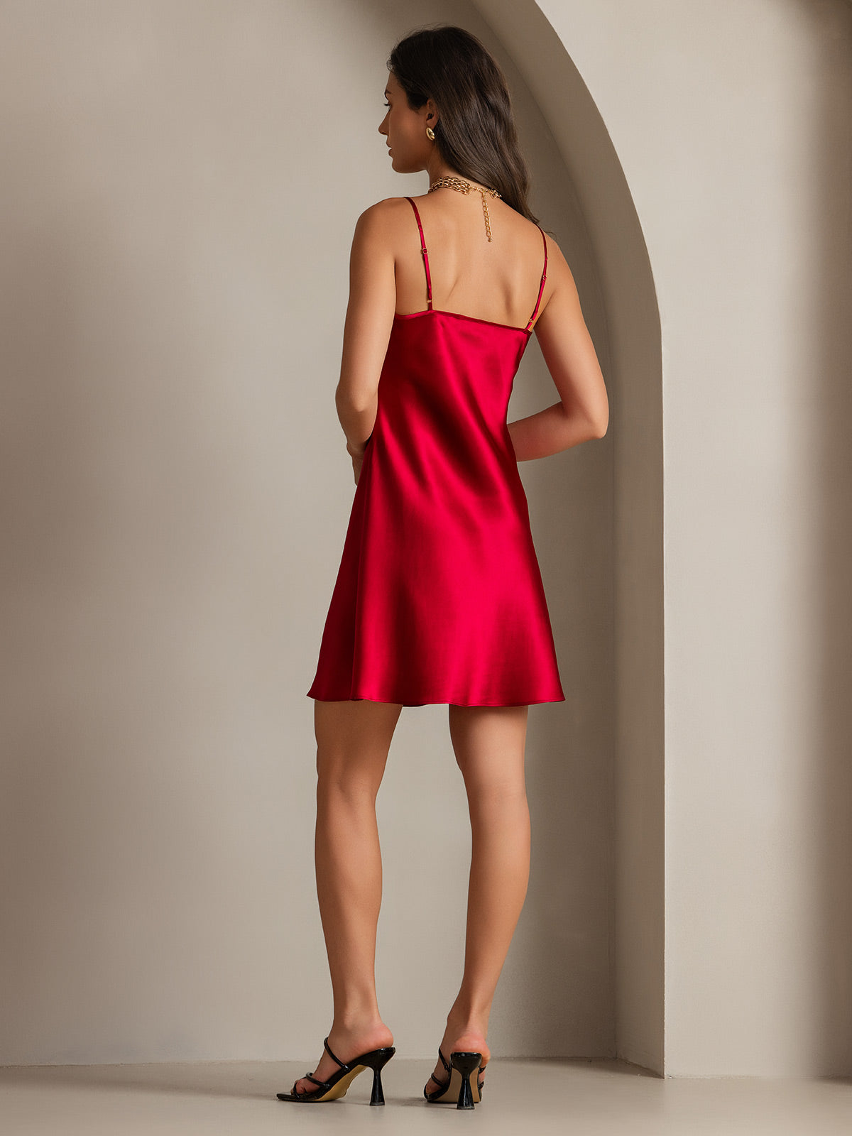 Pure Silk Solid Color Short Slip Dress