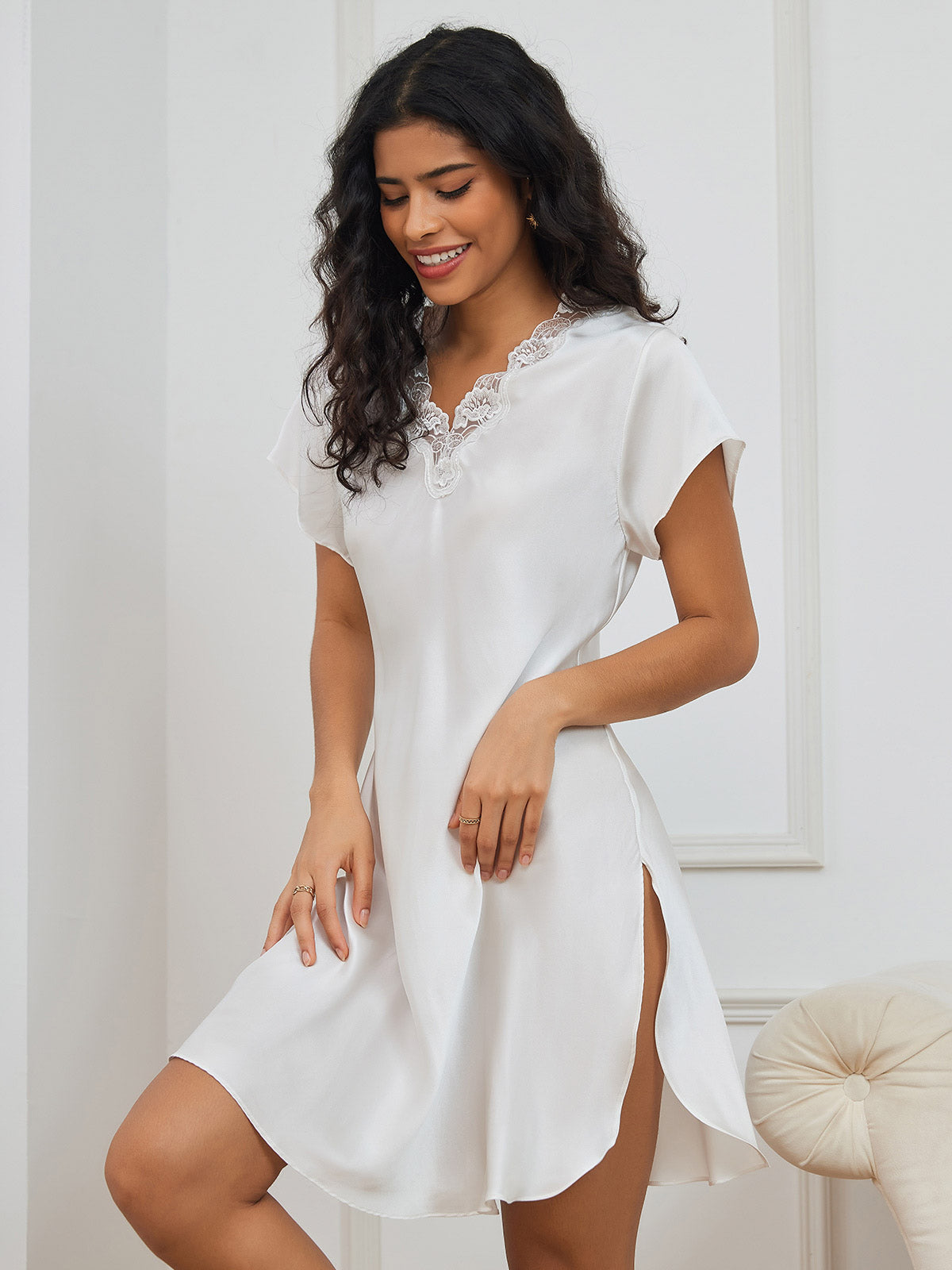 Pure Silk Side Split Sexy Nightgown