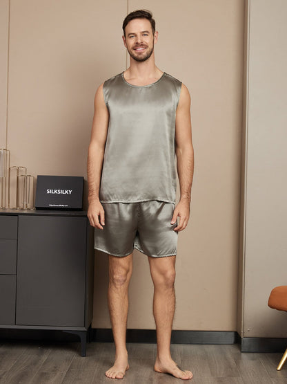 Pure Silk Sleeveless Men's Pajamas Set