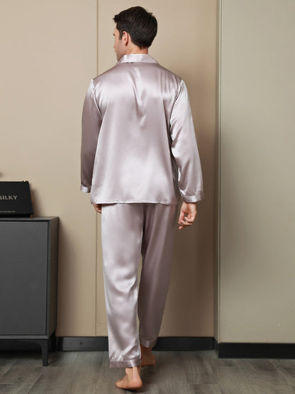 Silk Men's Lapel Long Sleeve Pajamas Set