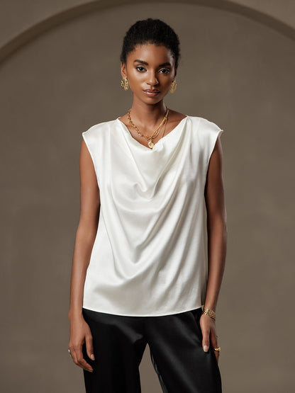 19Momme Silk Cowl Neck Sleeveless Top