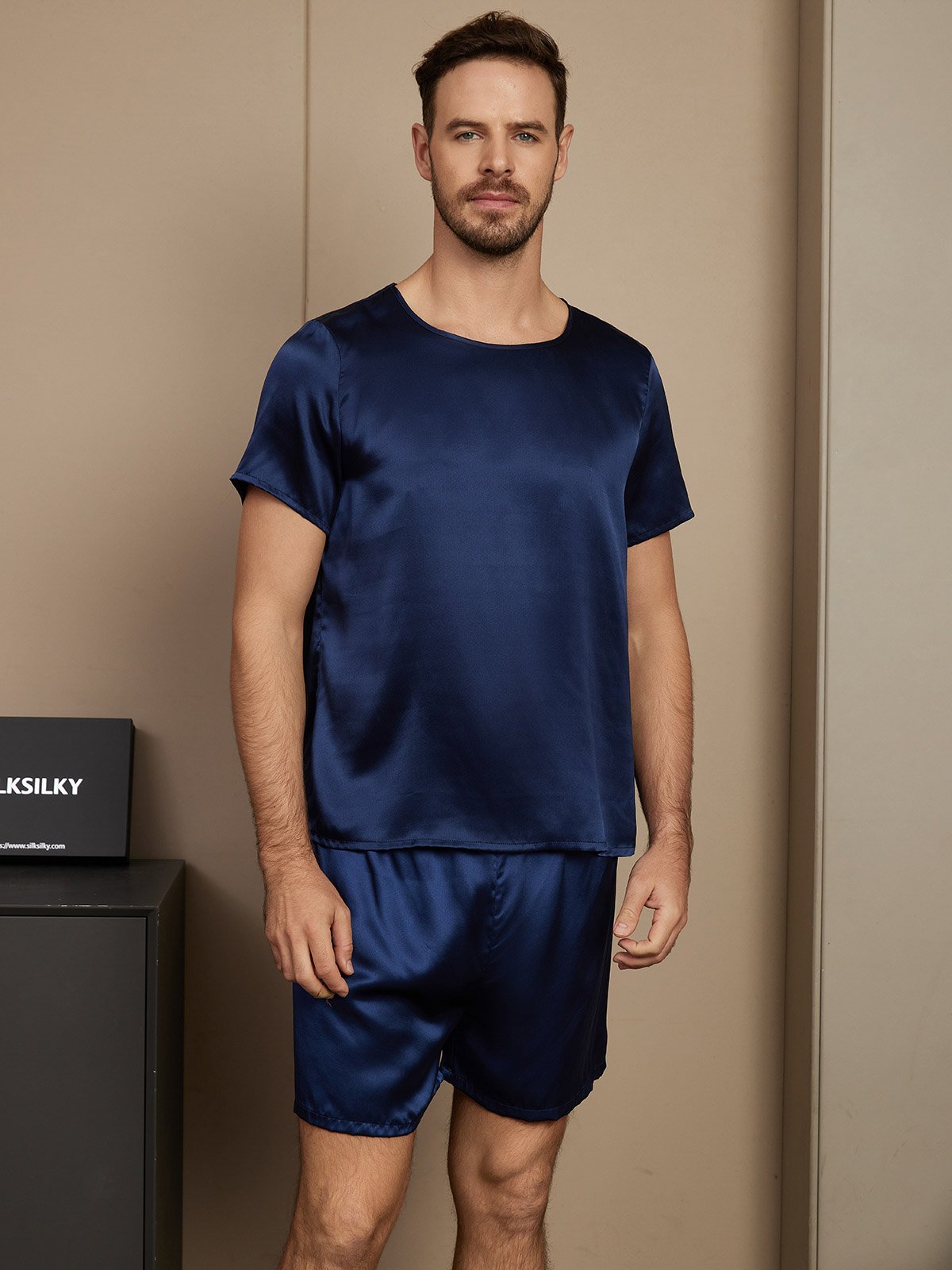 Pure Silk Casual Short Sleeve Men's Pajamas Set