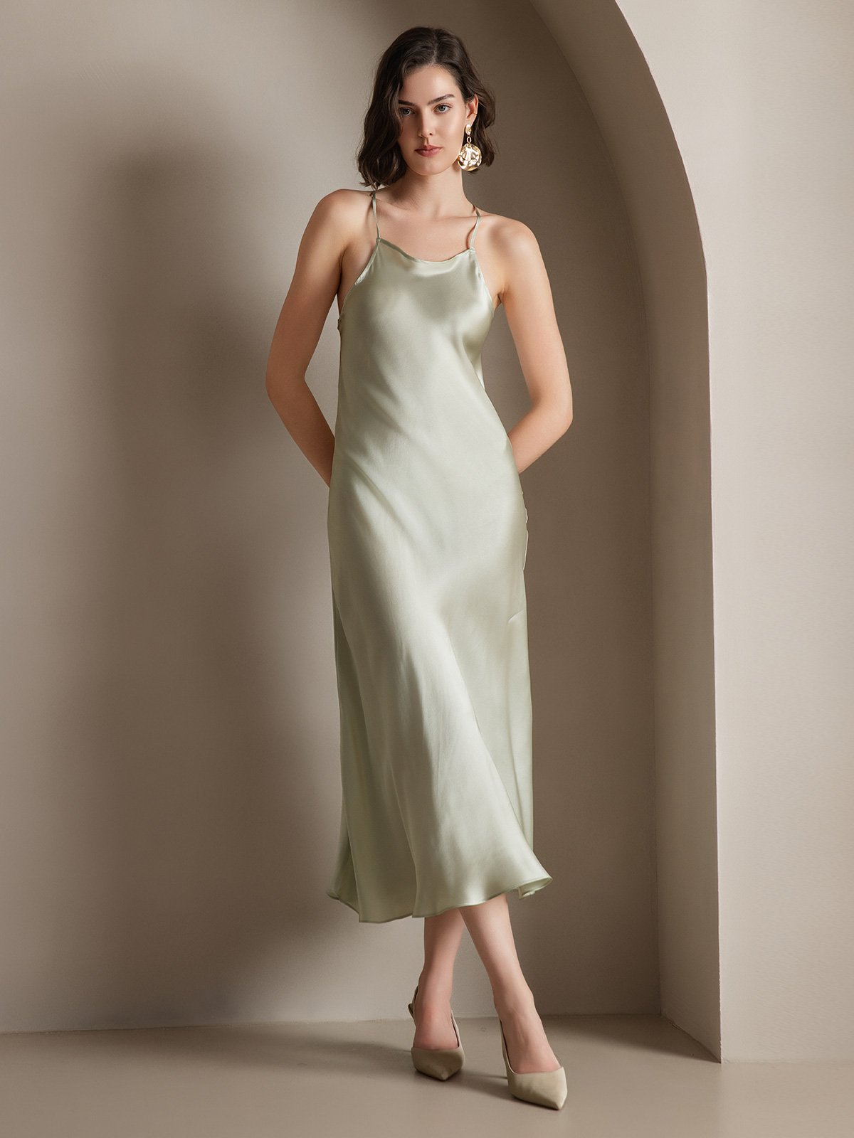 19Momme Silk Elegant Off-Shoulder Dress