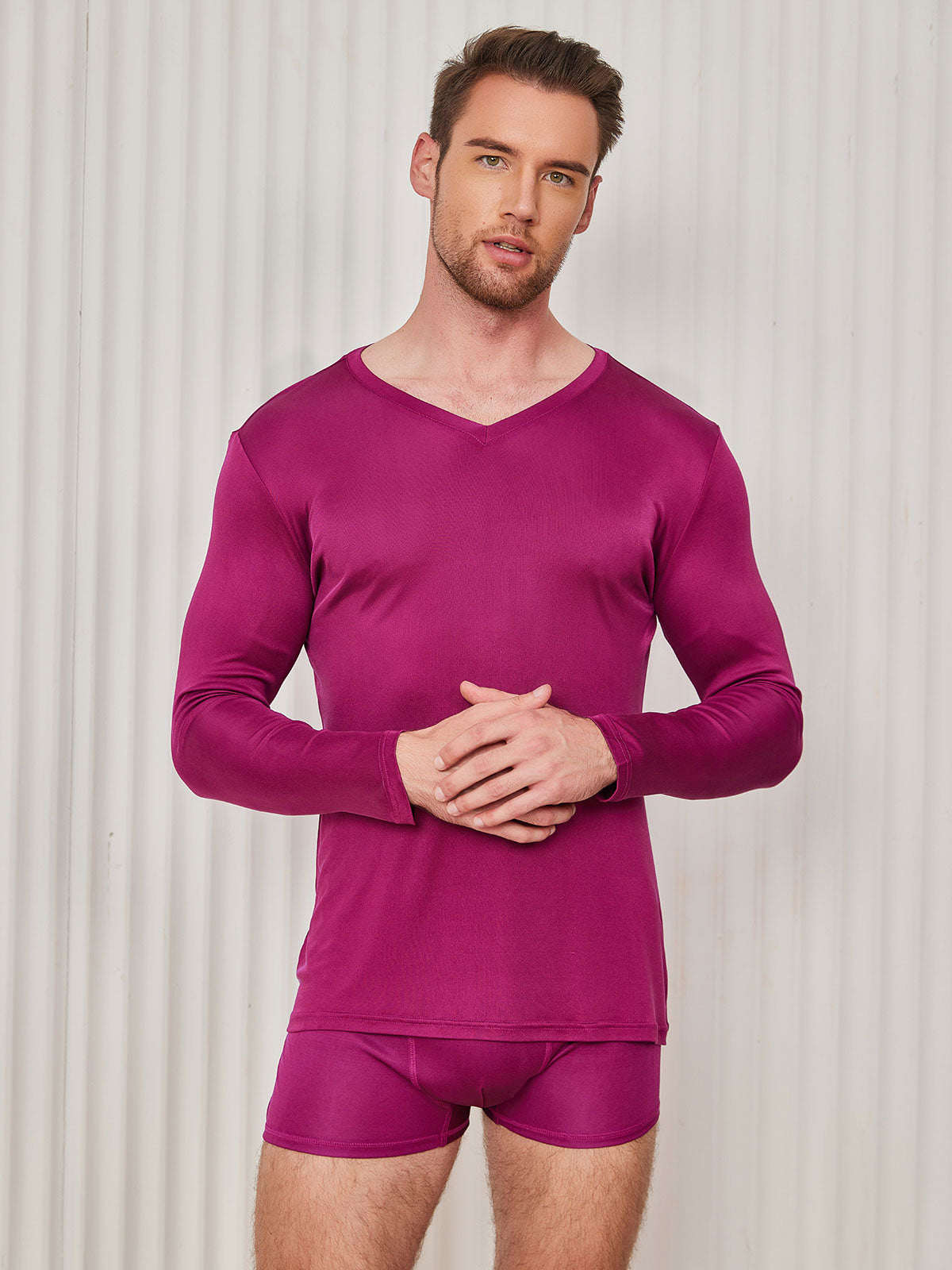 Mens Long Sleeve Silk Knitted Tee