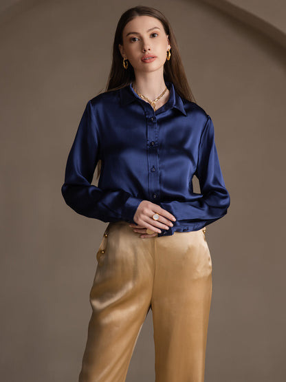 19 Momme Silk Solid Color Fashionable Basic Shirt