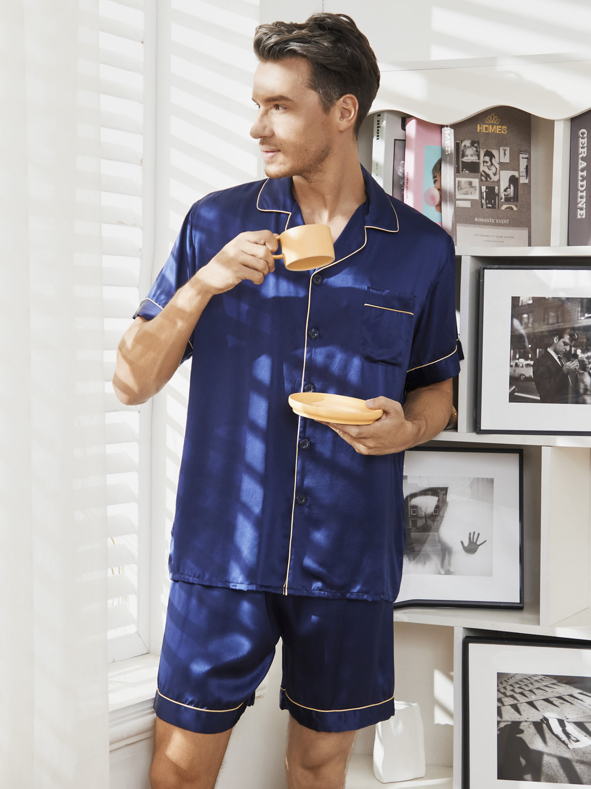 Pure Silk Classical Mens Short Pajamas 2Pcs