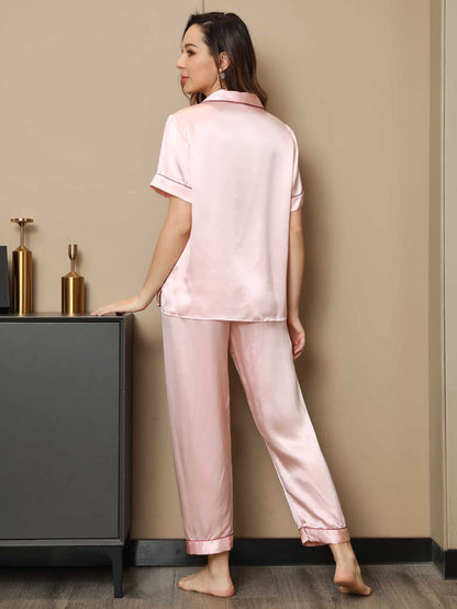 Piping Trim Pure Silk Pajamas Set