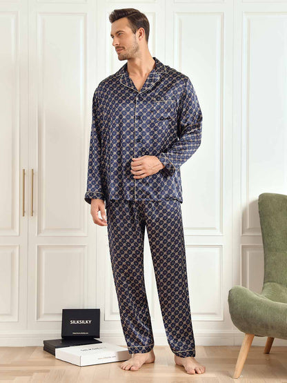 Pure Silk Printed Lapel Men‘s Pajamas