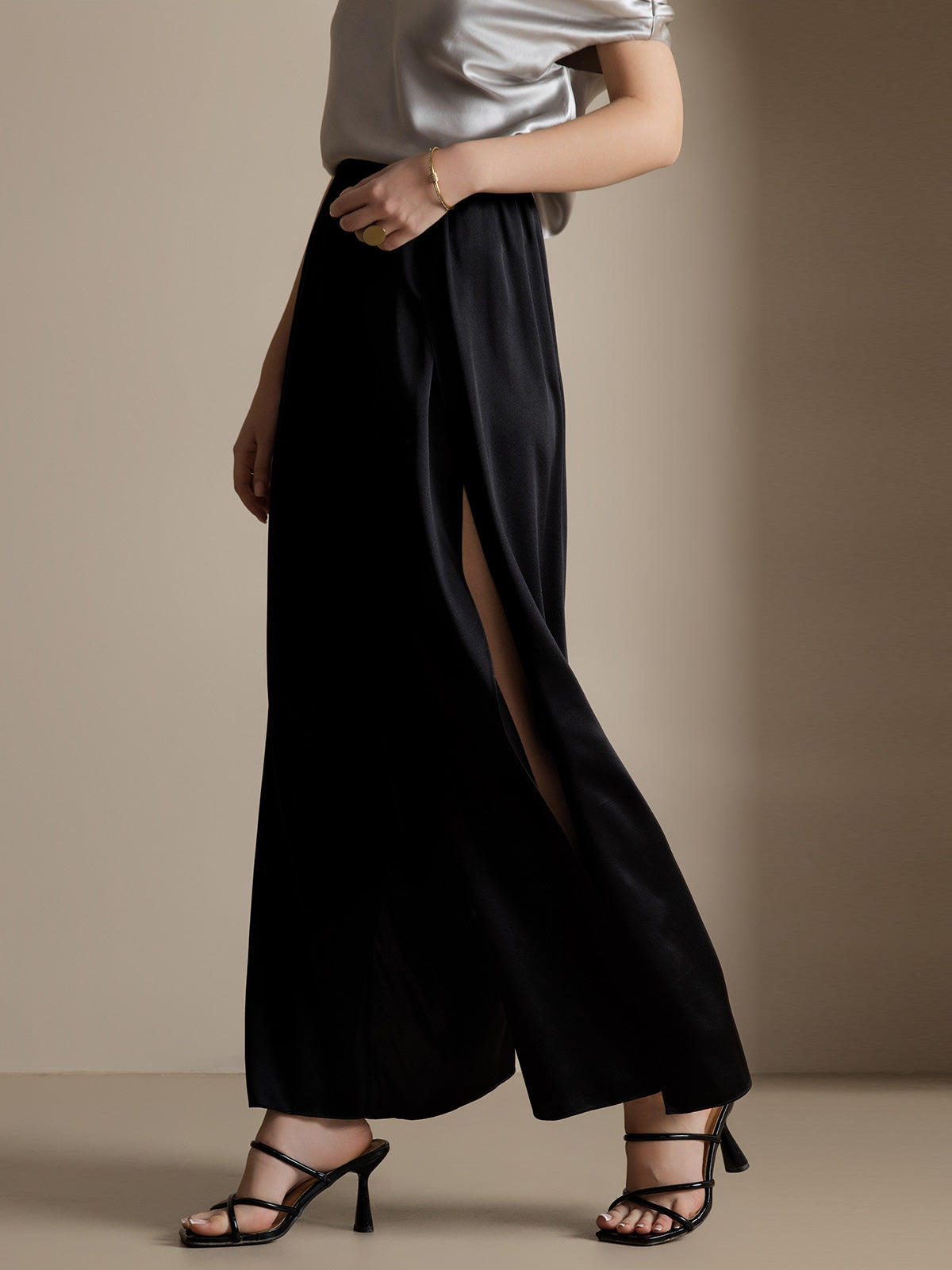 19Momme Silk Fashionable High-Slit Pants