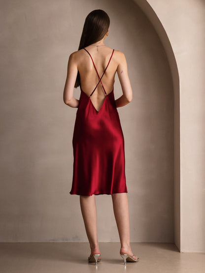 Pure Silk Sexy Criss Cross Backless Long Slip Dress