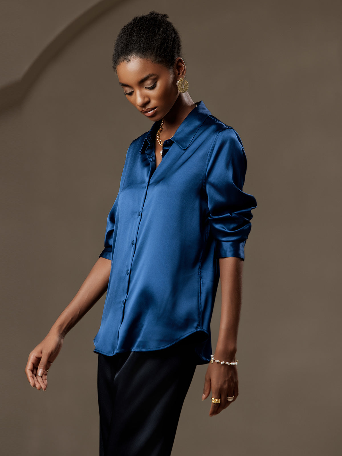 19Momme Silk Solid Color Basic Lapel Shirt