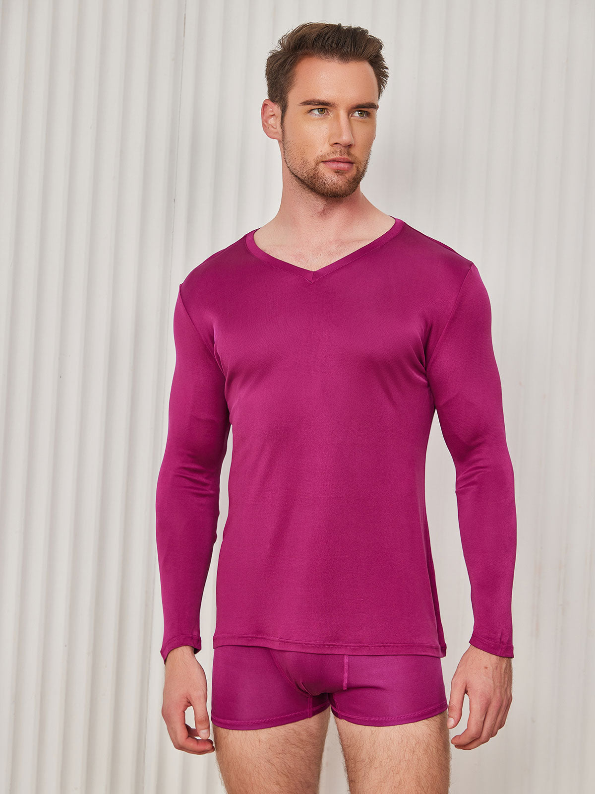 Mens Long Sleeve Silk Knitted Tee