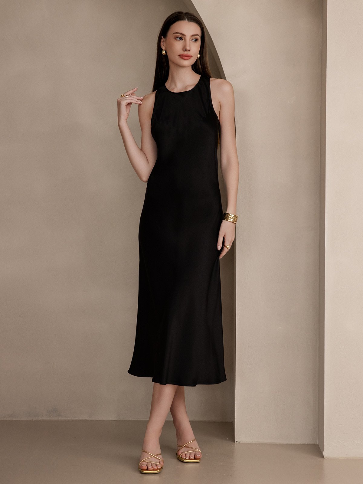 19Momme Silk Casual Sleeveless Long Dress