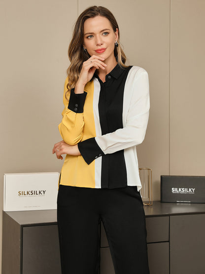 Silk Color Block Concealed Placket Shirt