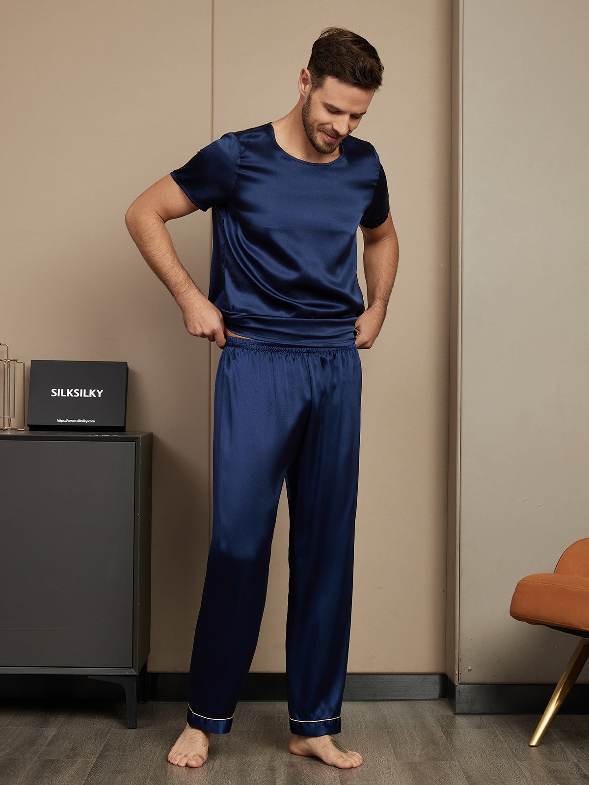 Pure Silk Short Sleeve Classic Men's Pajamas