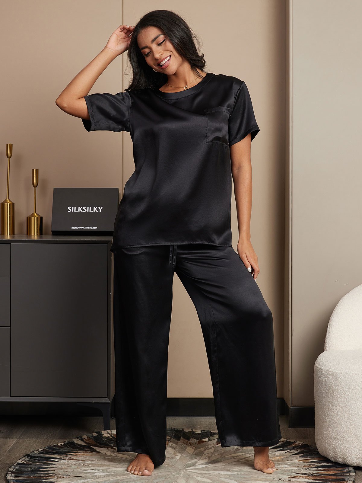 Pure Silk Solid Color Women's Pajamas