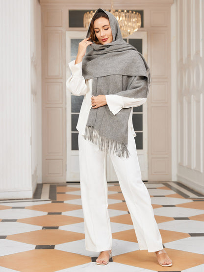 Pure Wool Scarf Shawl w/ Fringed Decoration 200x70cm/79