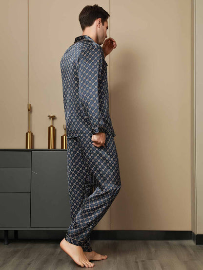 Printed Lapel Men‘s Pure Silk Pajamas