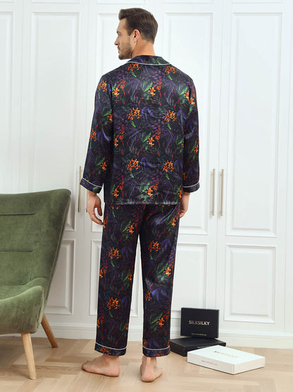 Pure Silk Floral Printed Lapel Men‘s Pajamas