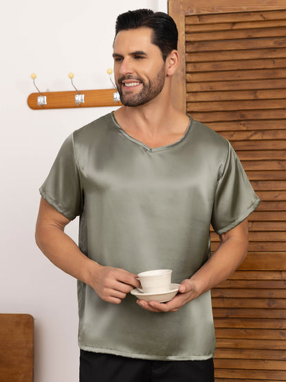 Pure Silk Short Sleeve V-Neck Men's Tee