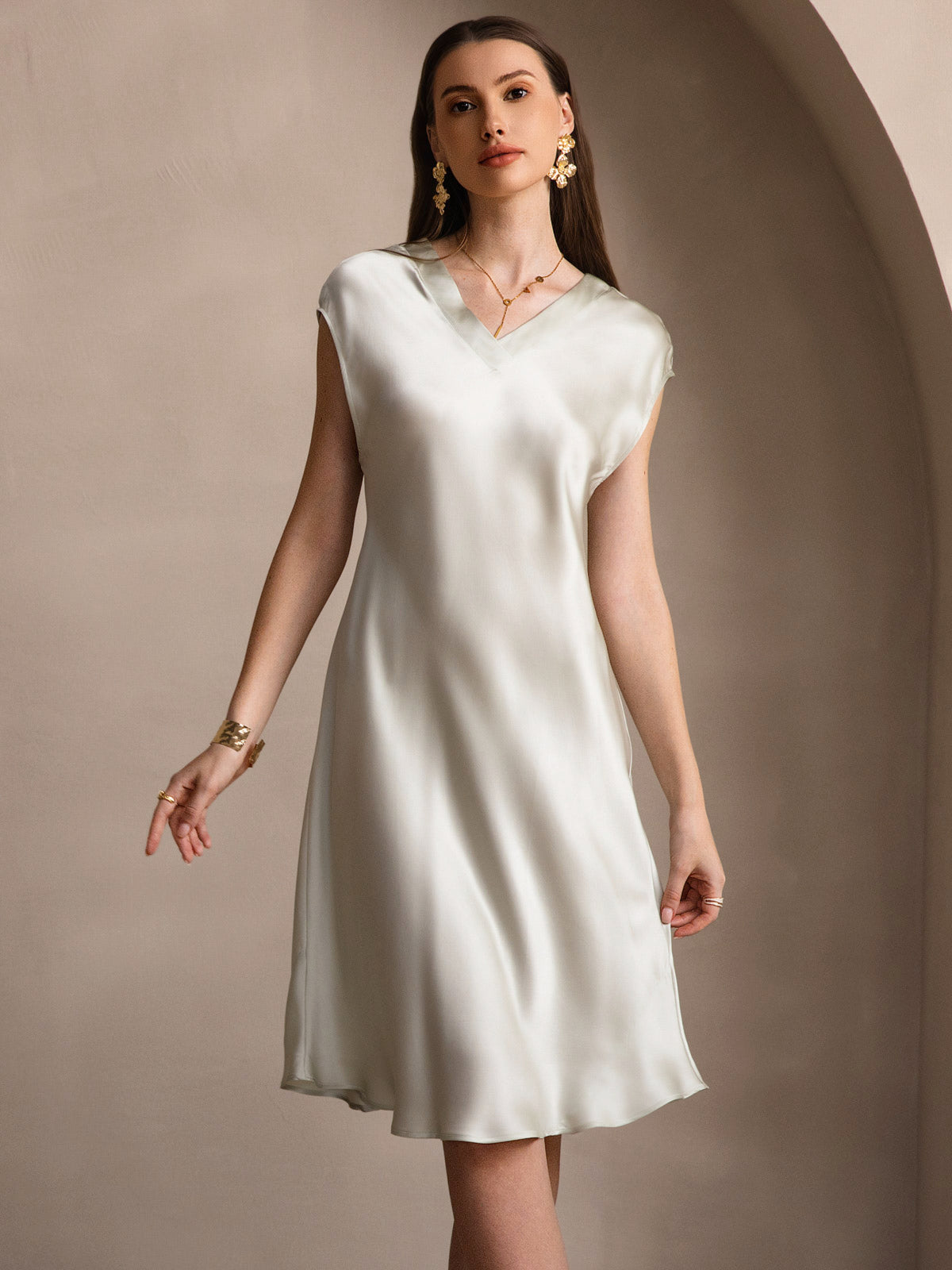 Women's 100% Mulberry Silk Cap Sleeve Nightgown