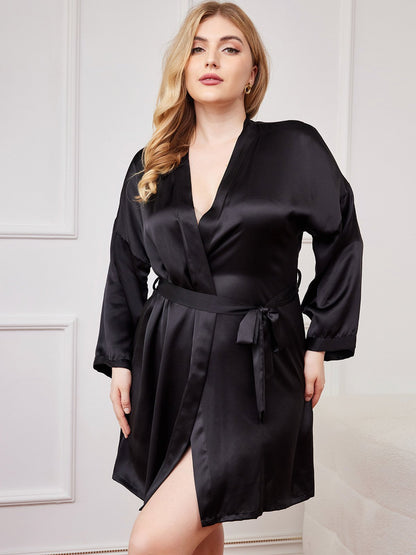 Plus Size Glossy Pure Silk Robe For Women