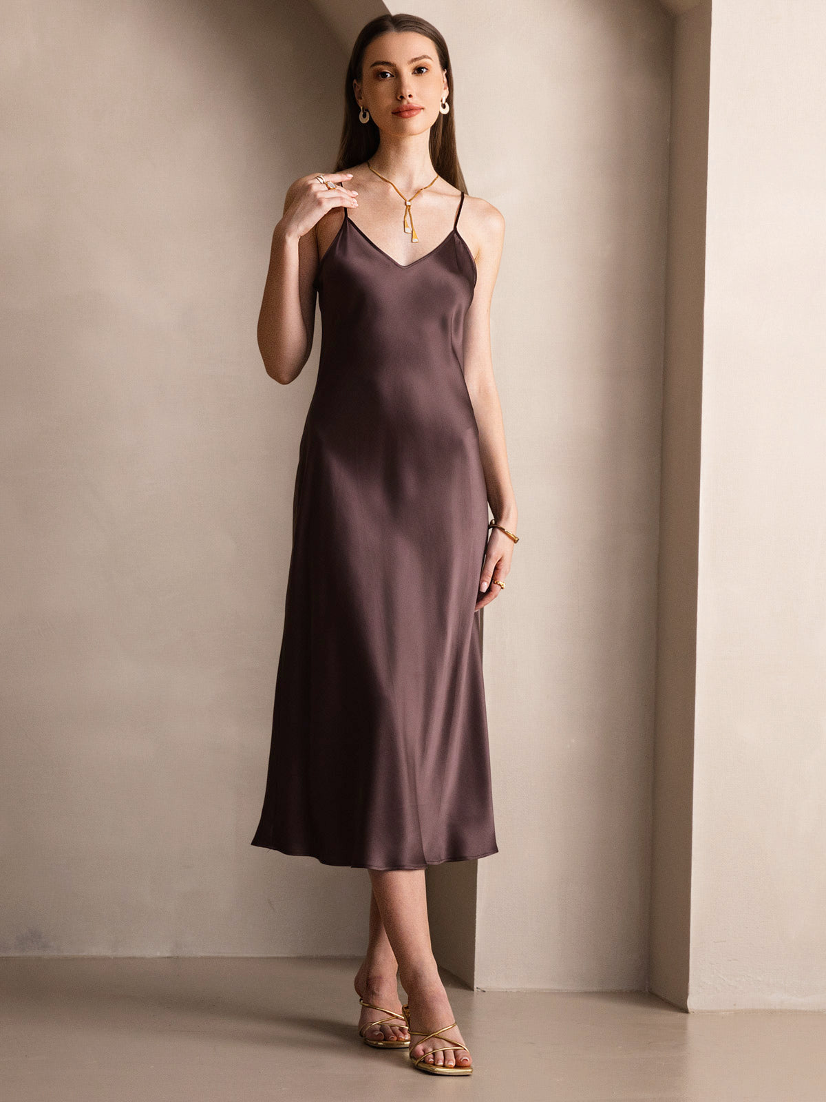 Spaghetti Strap Long Silk Dress