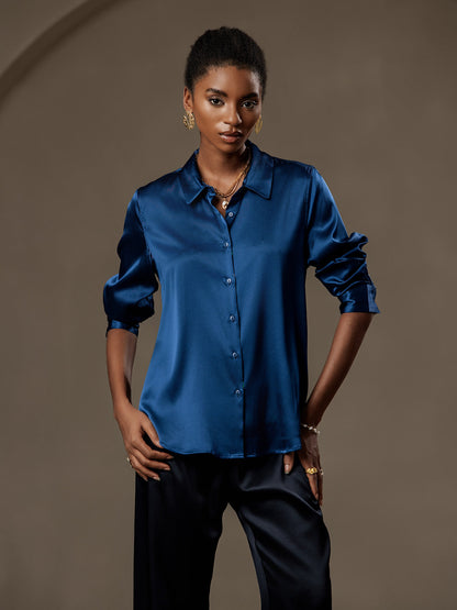 19Momme Silk Solid Color Basic Lapel Shirt