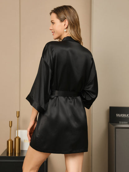 Glossy Pure Silk Short Robe For Women