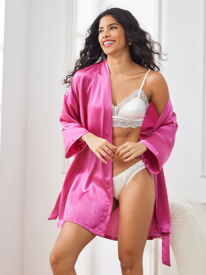 Glossy Pure Silk Short Robe For Women