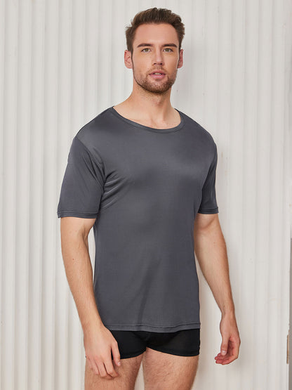 Mens Crew Neck Silk Knitted T Shirt