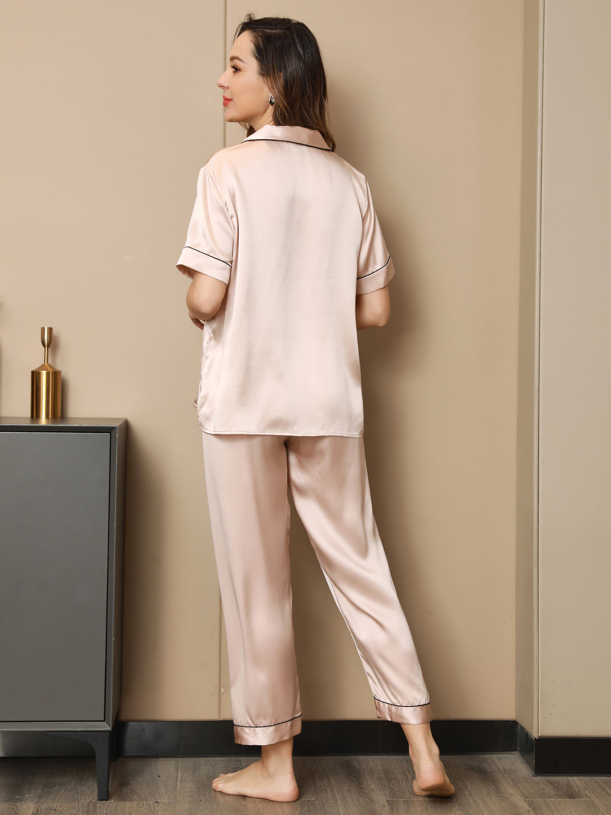 Pure Silk Binding Trim Pajamas Set