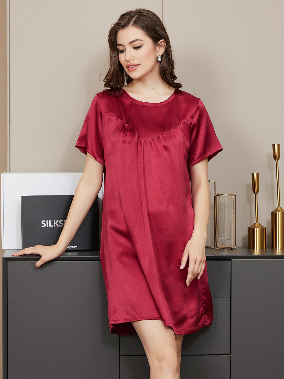 Pure Silk Solid Color Nightgown