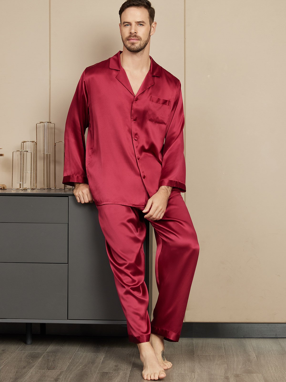 Pure Silk Long Sleeve Men's Pajamas