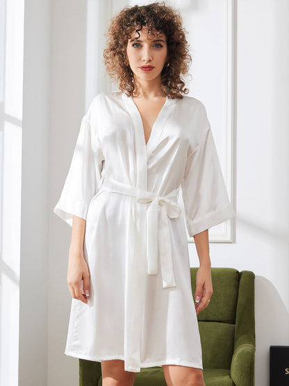 Pure Silk Belted Wrap Womens Night Robe