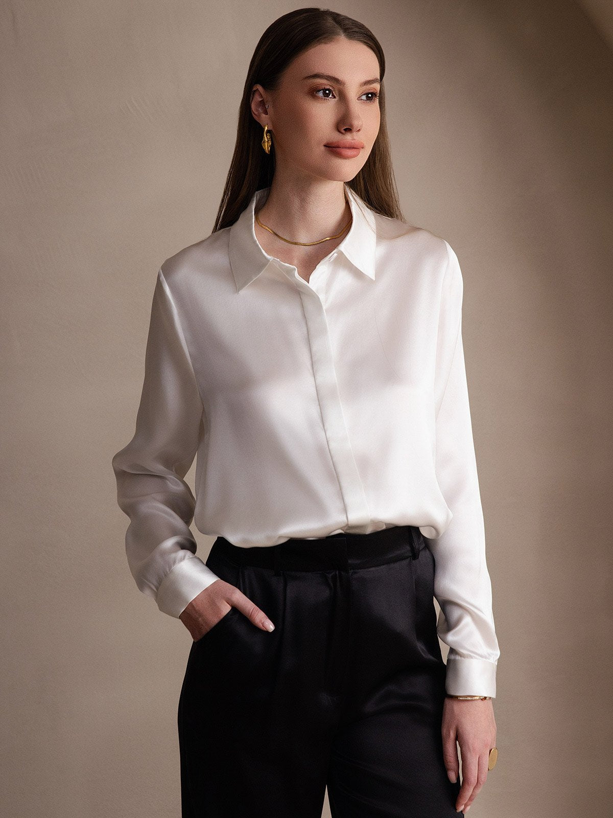 19 Momme Basic Silk Long-Sleeved Shirt