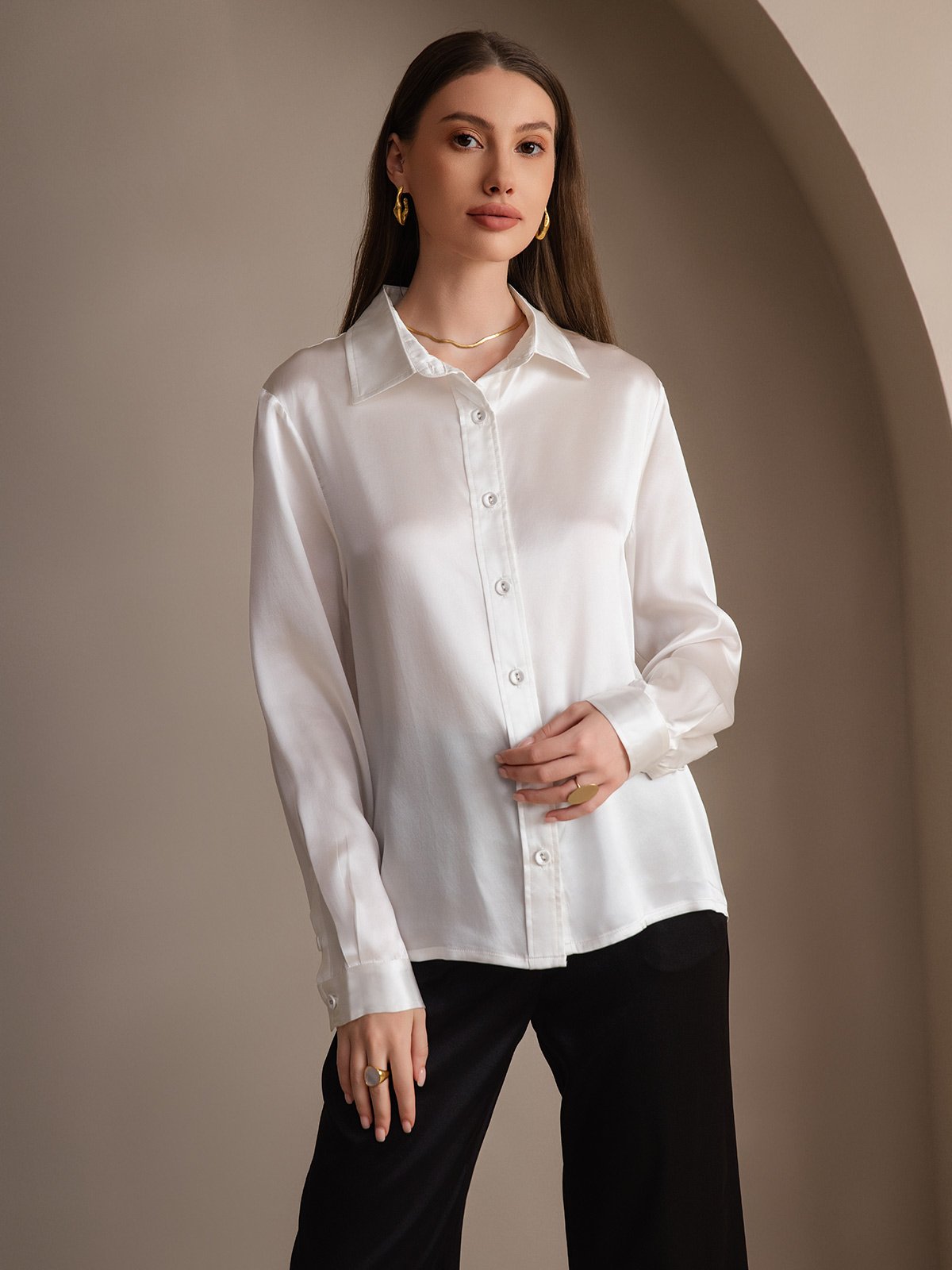 19 Momme Silk Fashionable Basic Shirt