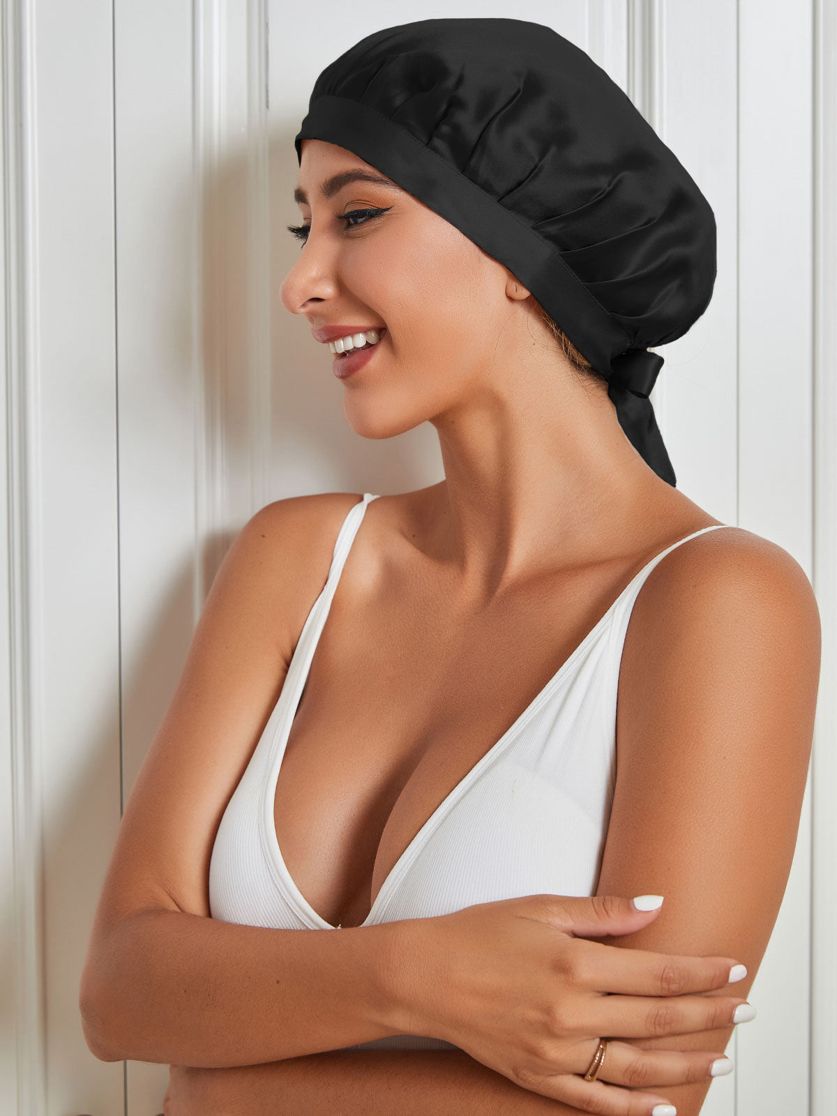 Pure Silk Classic Sleep Cap with Ribbons