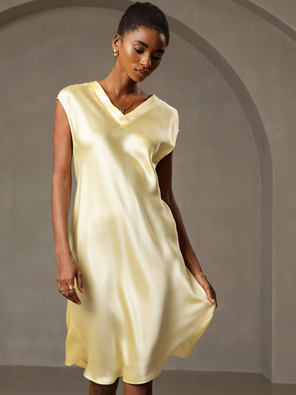 Pure Silk Elegant Short Sleeves Nightgown