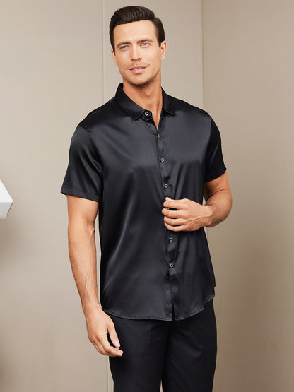 19Momme Mens Classic Short Sleeve Silk Shirt