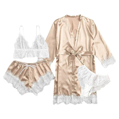 Evelina | 4-Piece Women's Pajama Set with Lace