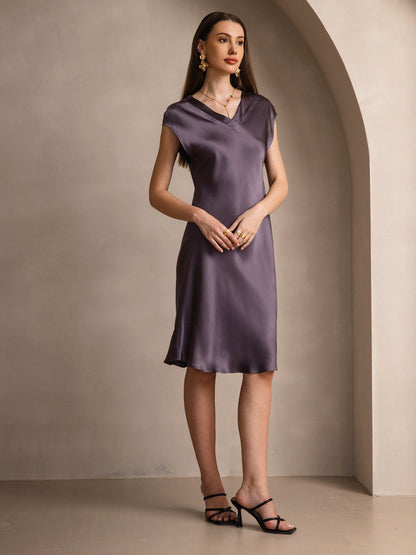 Pure Silk Elegant Short Sleeves Dress