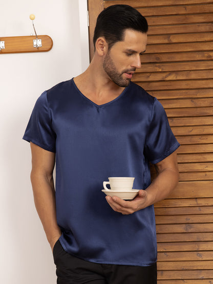 Pure Silk Short Sleeve V-Neck Men's Tee