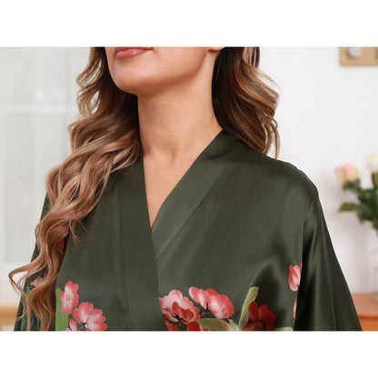 Floral 100% Mulberry pure Silk Kimono Robes for Women Silk Bathrobe