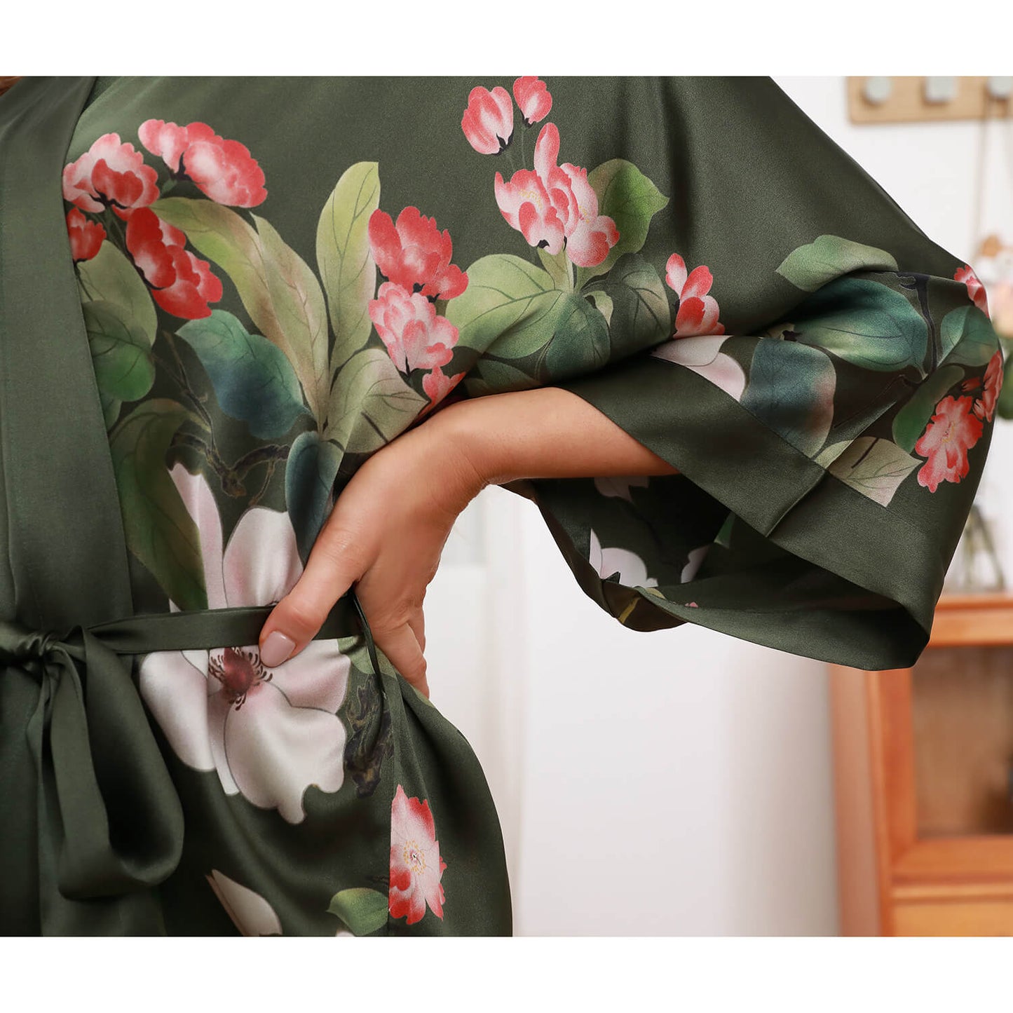 Floral 100% Mulberry pure Silk Kimono Robes for Women Silk Bathrobe