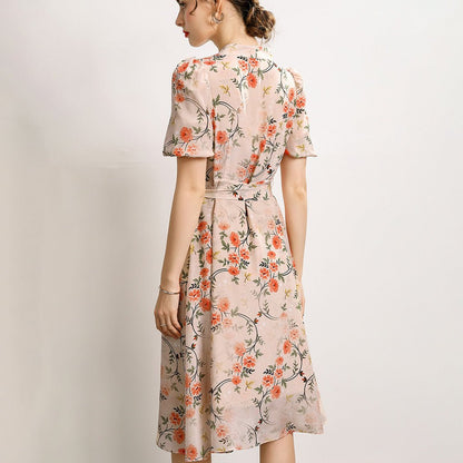 Floral pure Silk Midi Dress Guest Party Silk Dresses