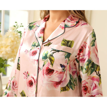 Floral Real Silk Pajama Set For Women Printed silk pjs pure Silk nightwear