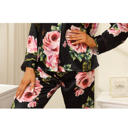 Floral Real Silk Pajama Set For Women Printed silk pjs pure Silk nightwear