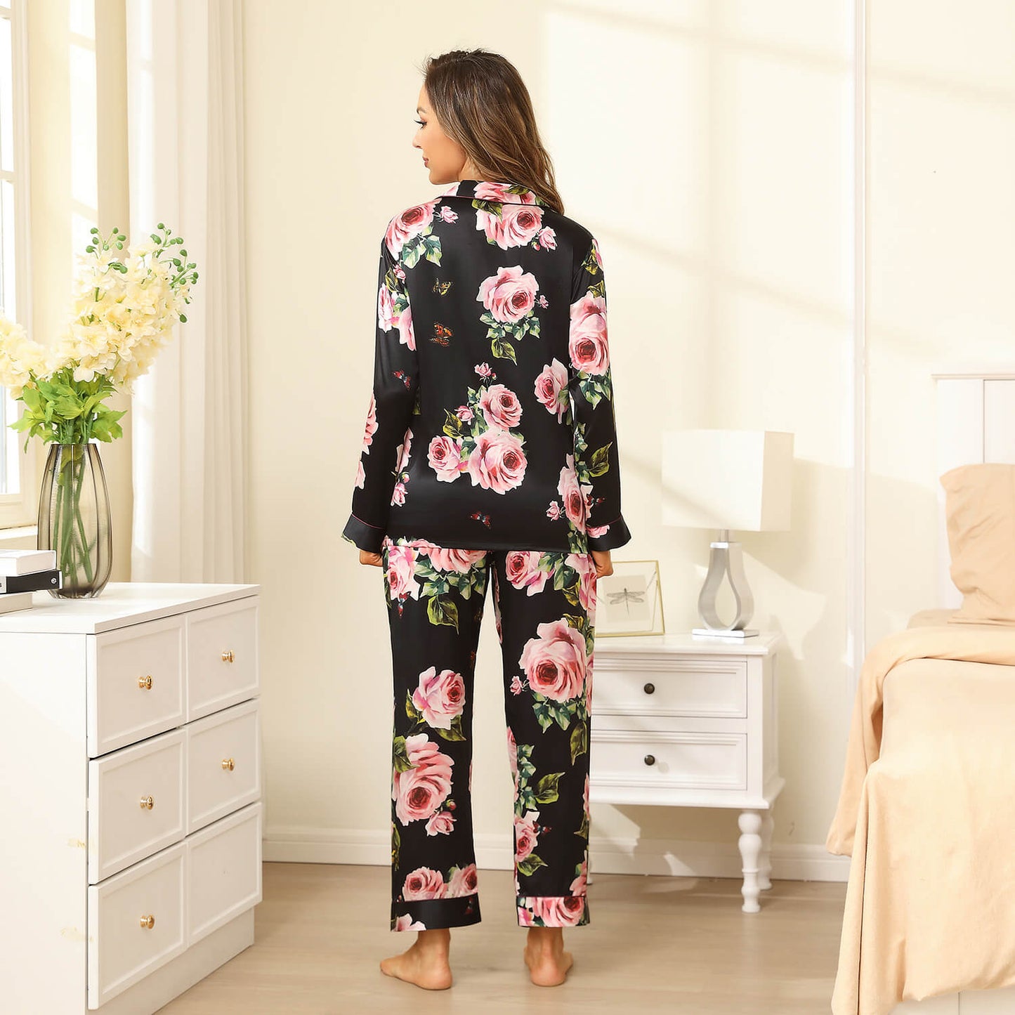 Floral Real Silk Pajama Set For Women Printed silk pjs pure Silk nightwear