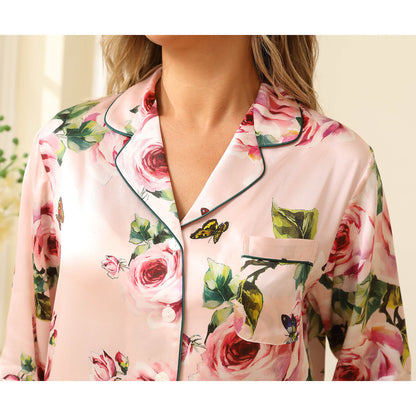 Floral Real Silk Pajama Set For Women Printed silk pjs pure Silk nightwear